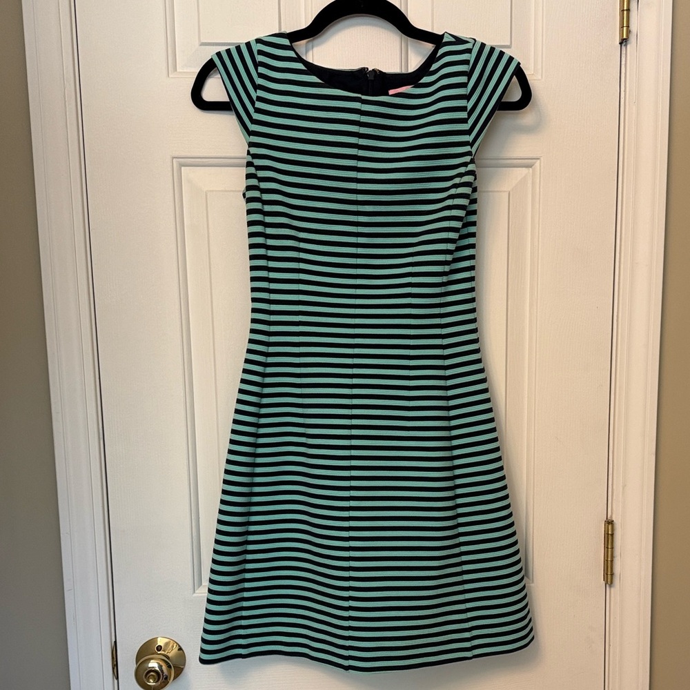Lilly Pulitzer Teal and Black Striped Casual Dress